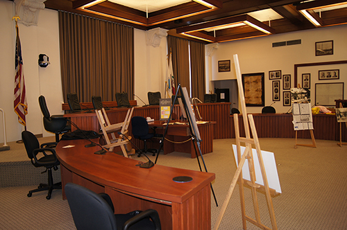 The council chambers at City Hall in Martinez, CA.